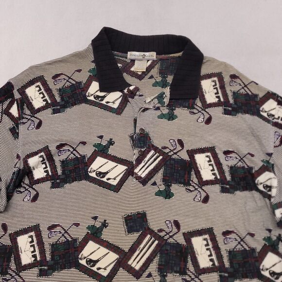 Penguin Club Pullover Short Sleeve Polo Shirt Mens Size Large L Beige Black - Picture 1 of 10